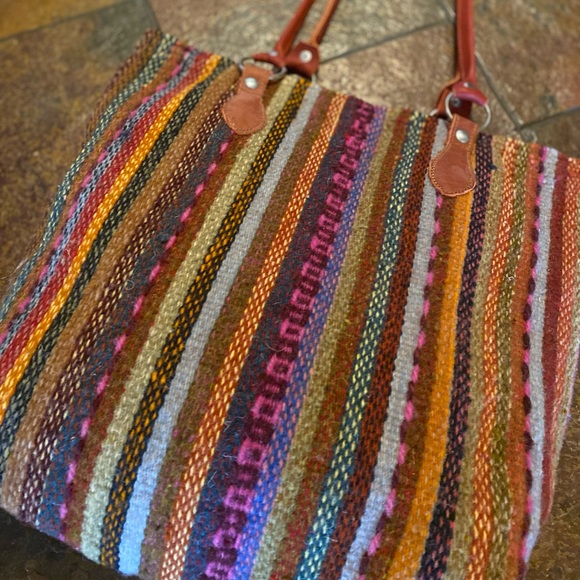 Rustic bohemian eclectic handwoven tribal wool funky colorful computer bag purse - Picture 7 of 10